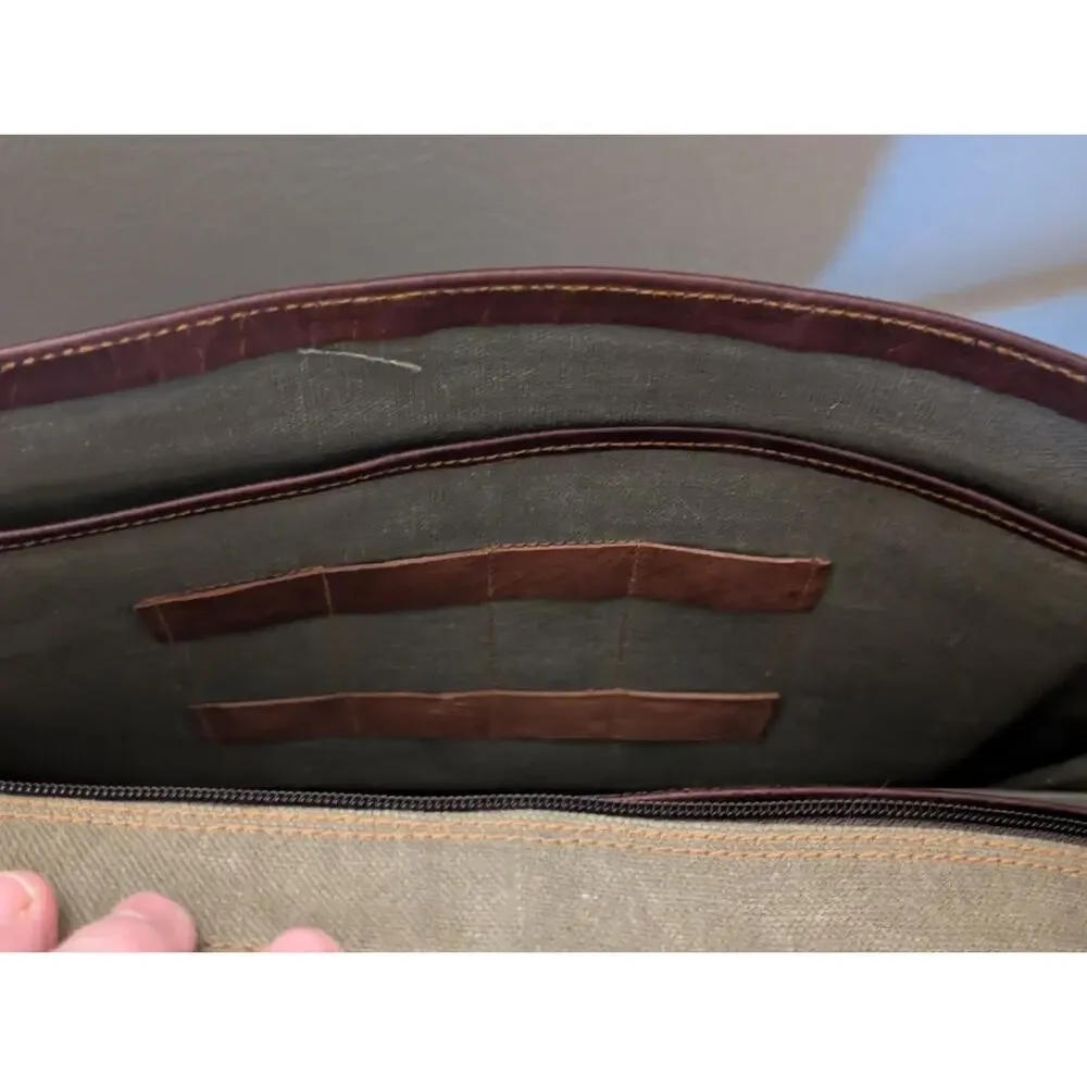 Brown No Fabric Content Canvas Lined Shoulder Strap Brief Bag